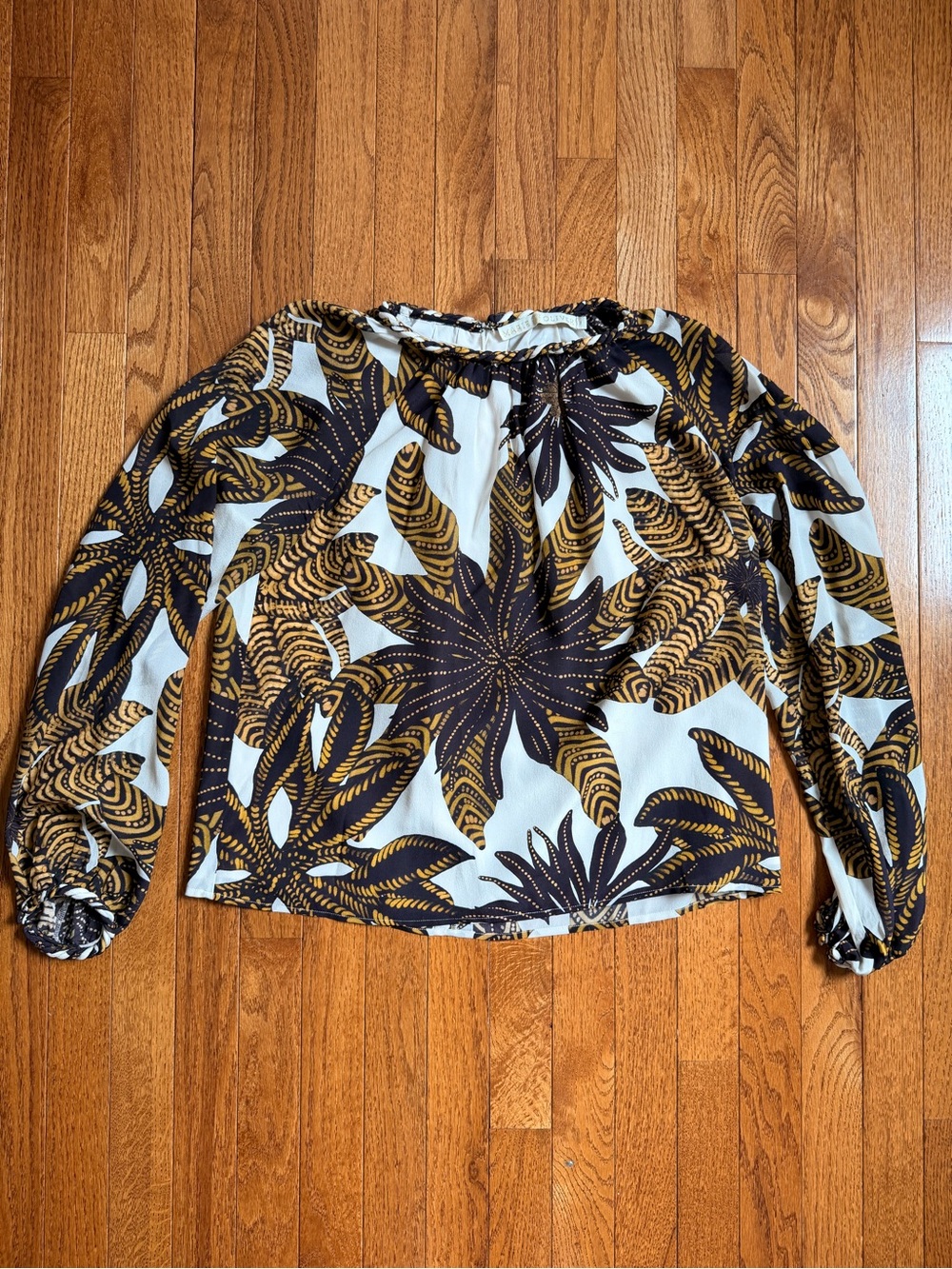 Marie Oliver Black and Gold Botanical Peasant Blouse